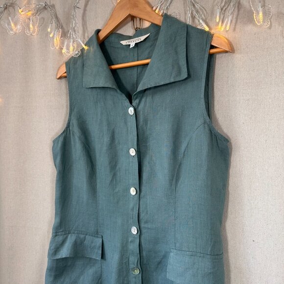 VTG Y2K 90s Sage Full Button Down Linen Column Straight Pencil Dress | Size L - Picture 4 of 8